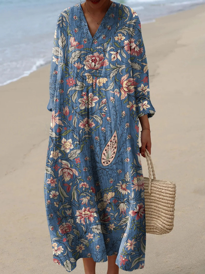 Vestido Feminino Vintage com Estampa Artística Floral Encantadora