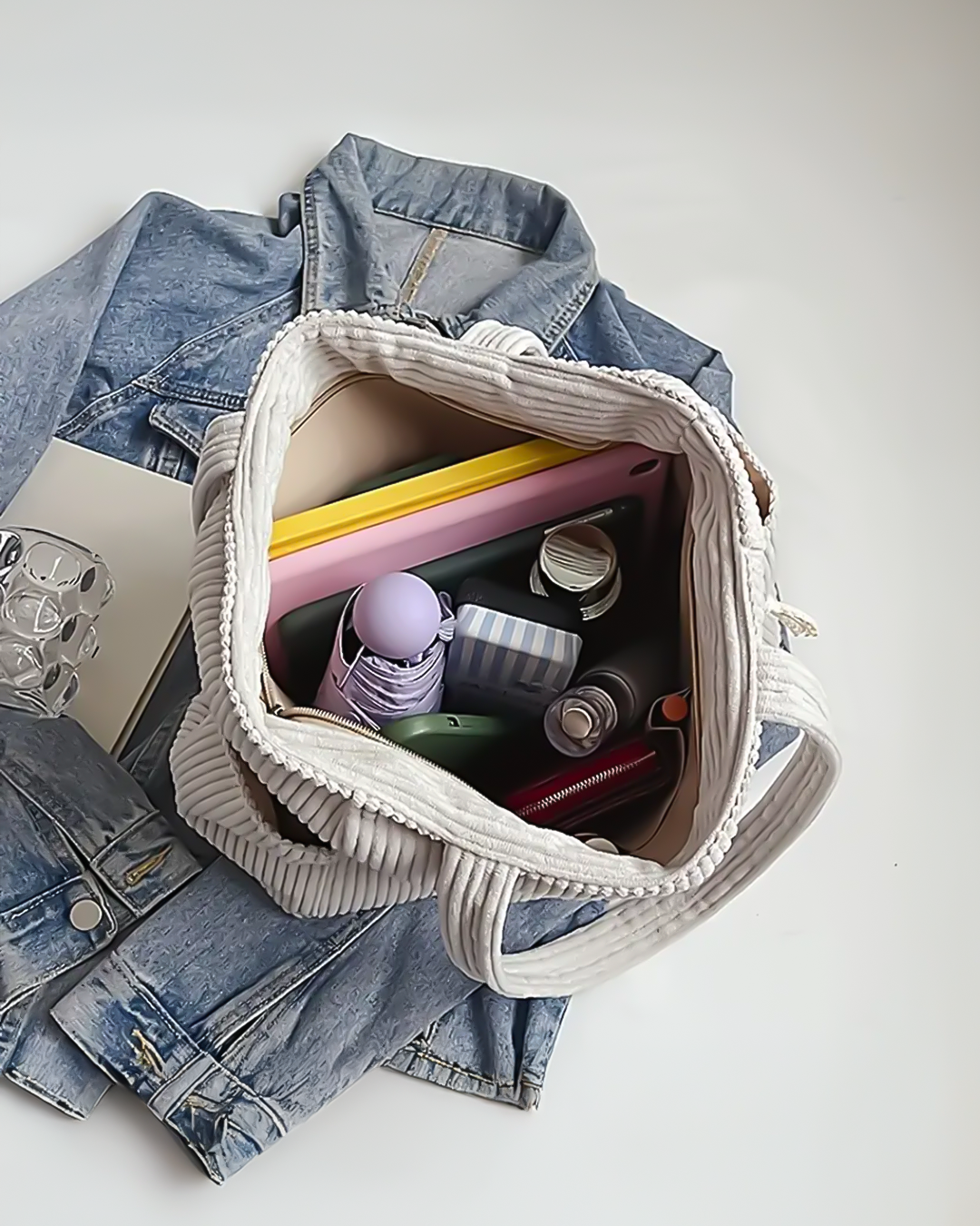 Tilda – Bolsa Tote Canelada com Detalhe em Cordão