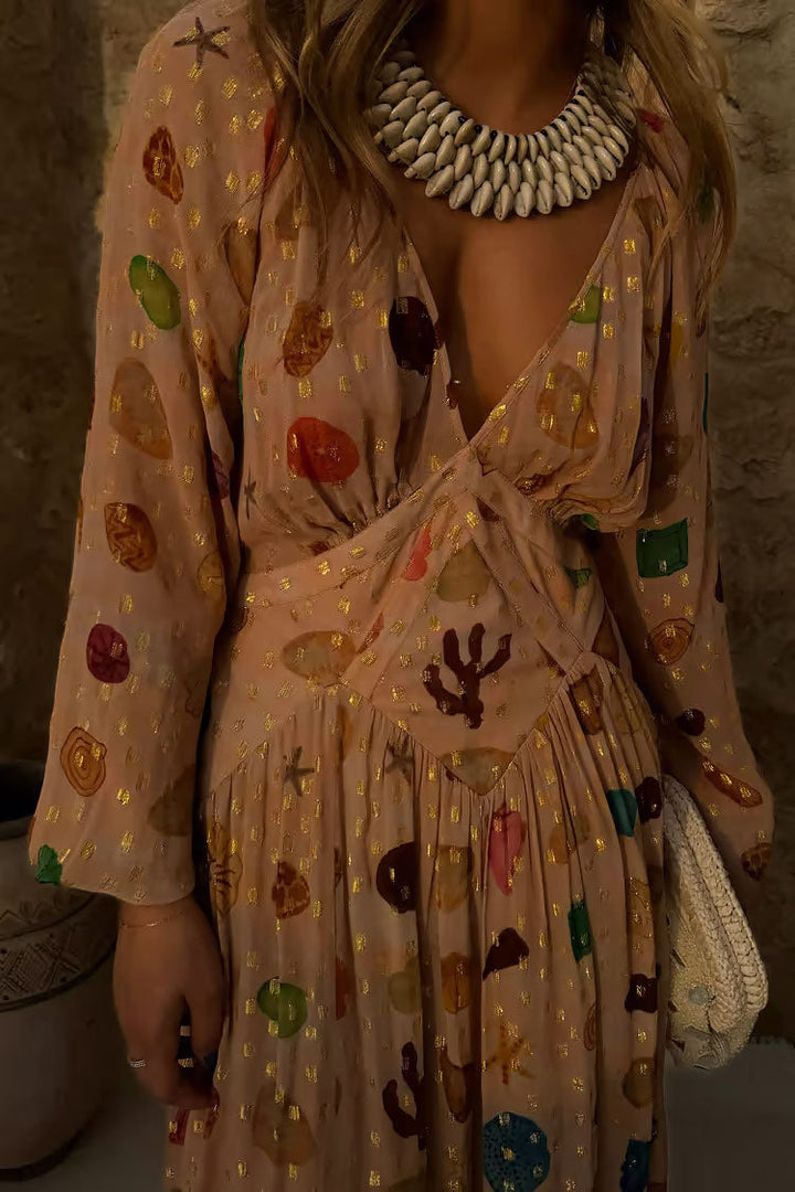 Isabelle | Vestido Longo Dourado com Conchas