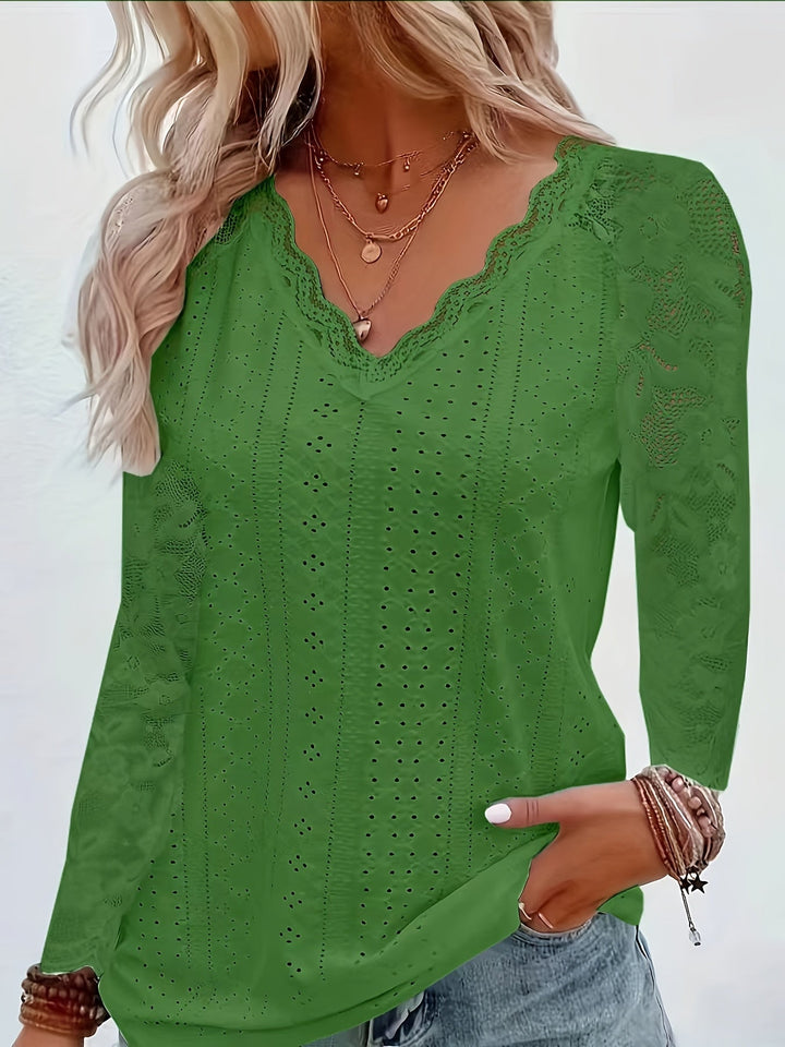 Nicole | Lace-Detail V-Neck Long Sleeve Top