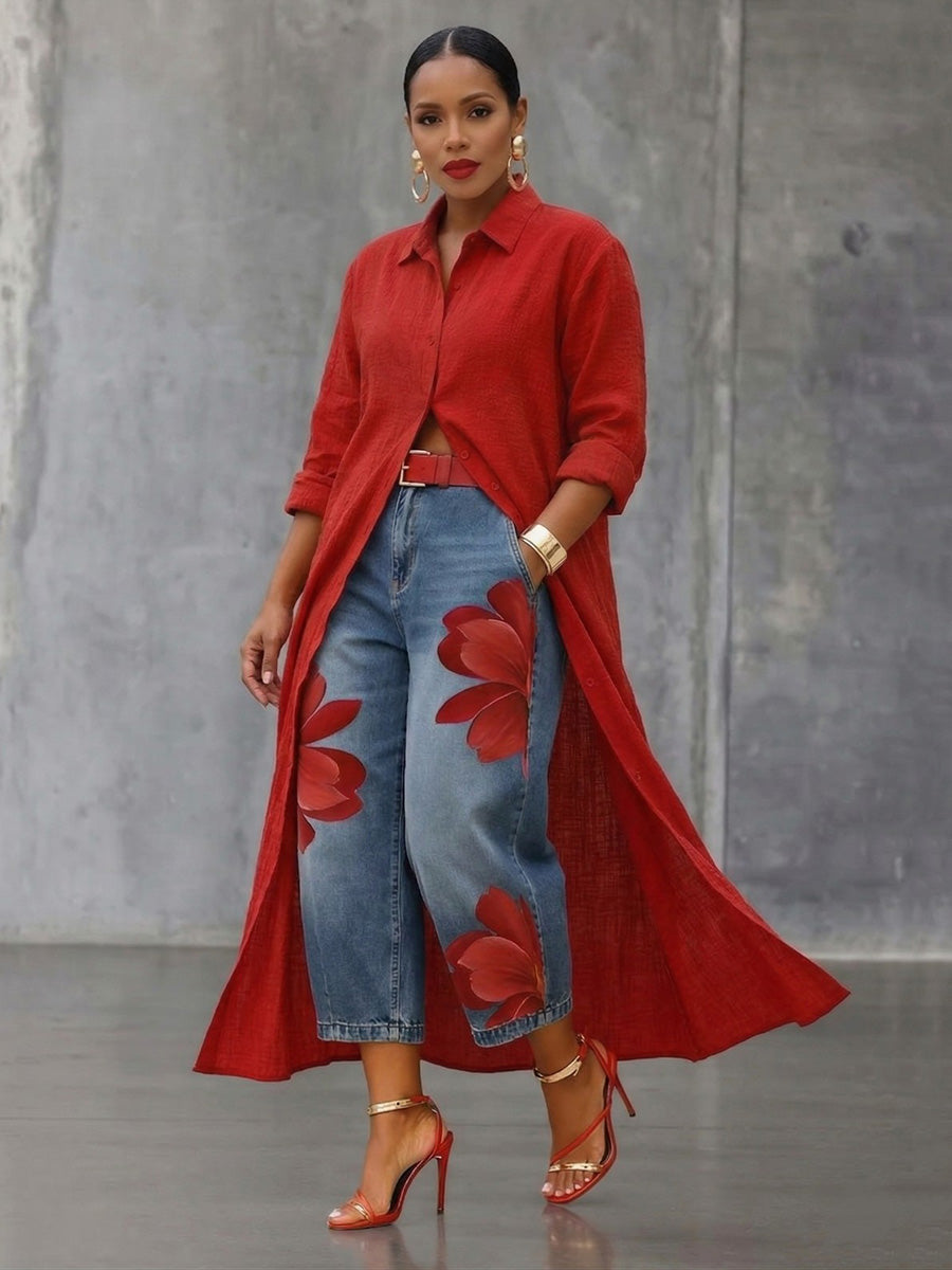 Sophia | Calças Elegantes de Perna Larga com Estampa Floral