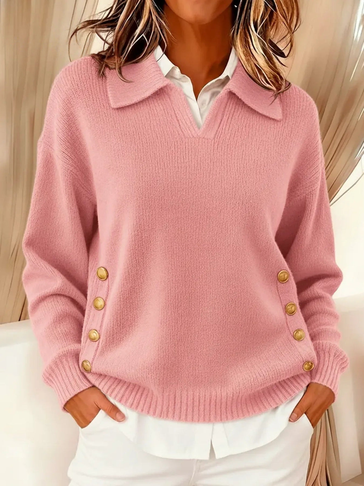 Lorayne | Side Button Pink Sweater