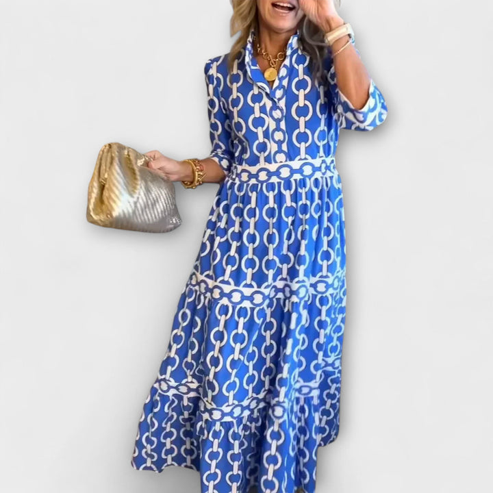 Vestido Midi com Estampa de Corrente