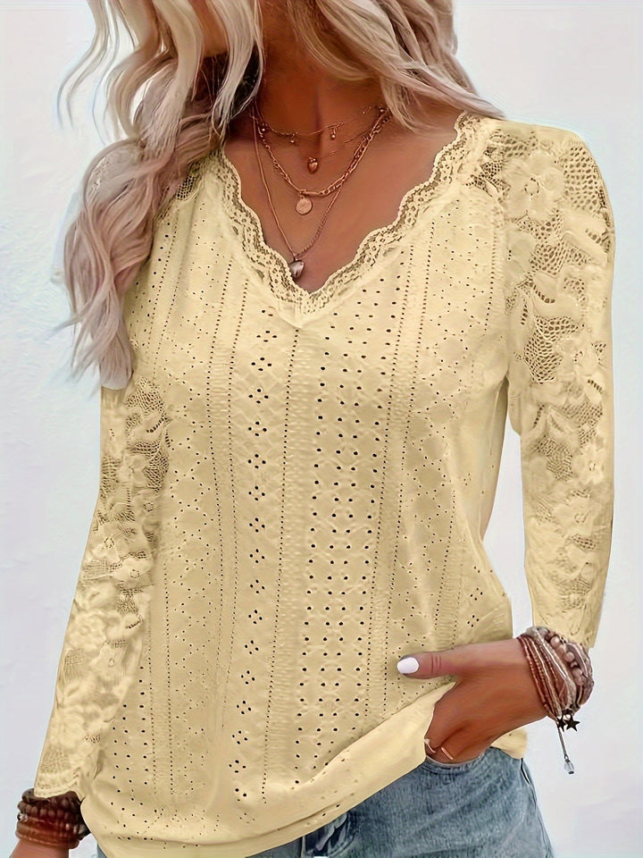 Nicole | Lace-Detail V-Neck Long Sleeve Top