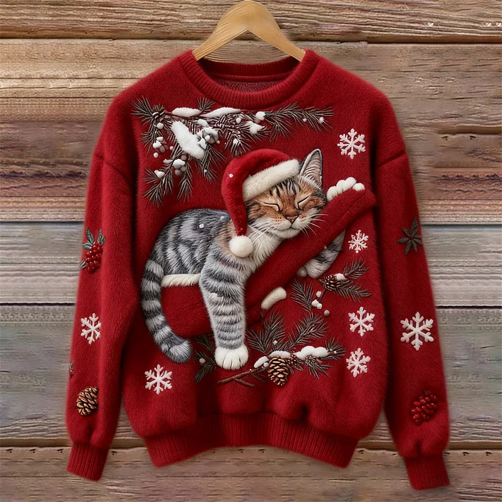Olivia | Plush Sweater with Lazy Cat