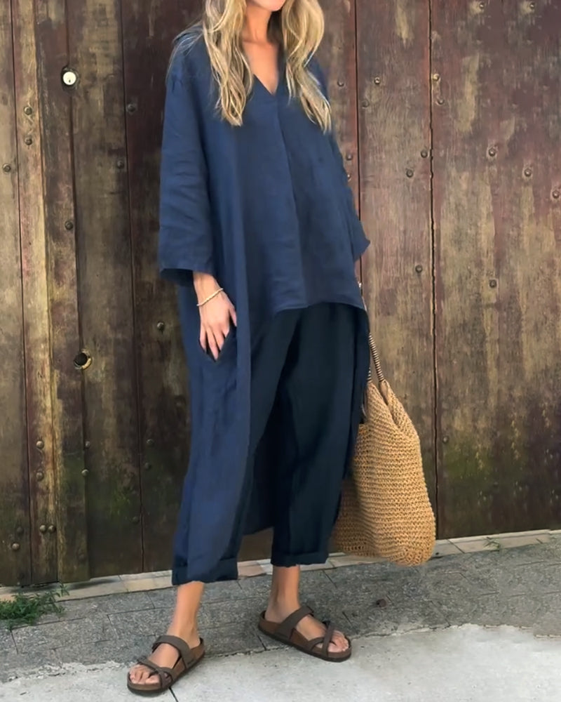 Conjunto Carolyn Chic e Confortável | Blusa Coordenada e Calças de Caimento Relaxado