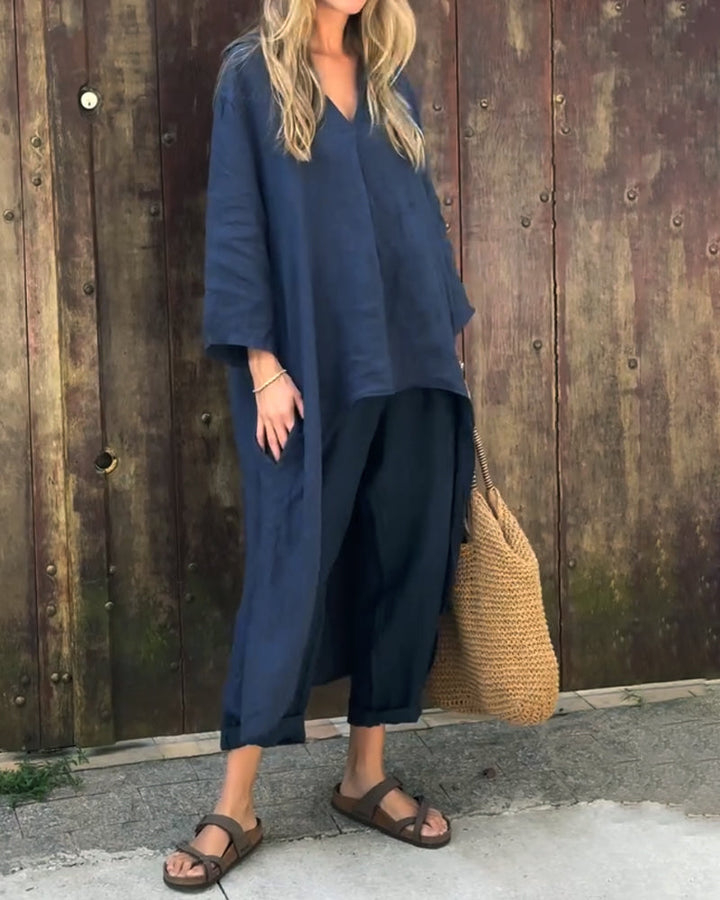 Conjunto Carolyn Chic e Confortável | Blusa Coordenada e Calças de Caimento Relaxado