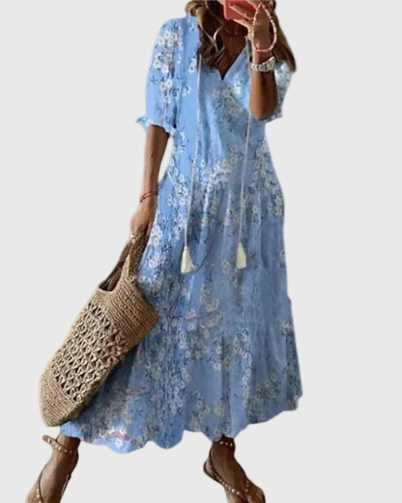 Amalia | Women's Bohemian V-Neck Maxi Dress, Lightweight Vintage Summer Dress