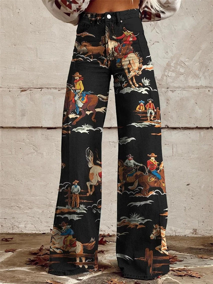 Penelope - Calças de Perna Larga Estampadas Vintage
