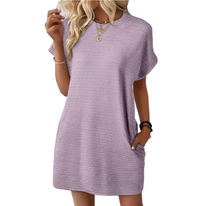 EVASHA – Vestido de Verão Casual Minimalista com Decote Redondo