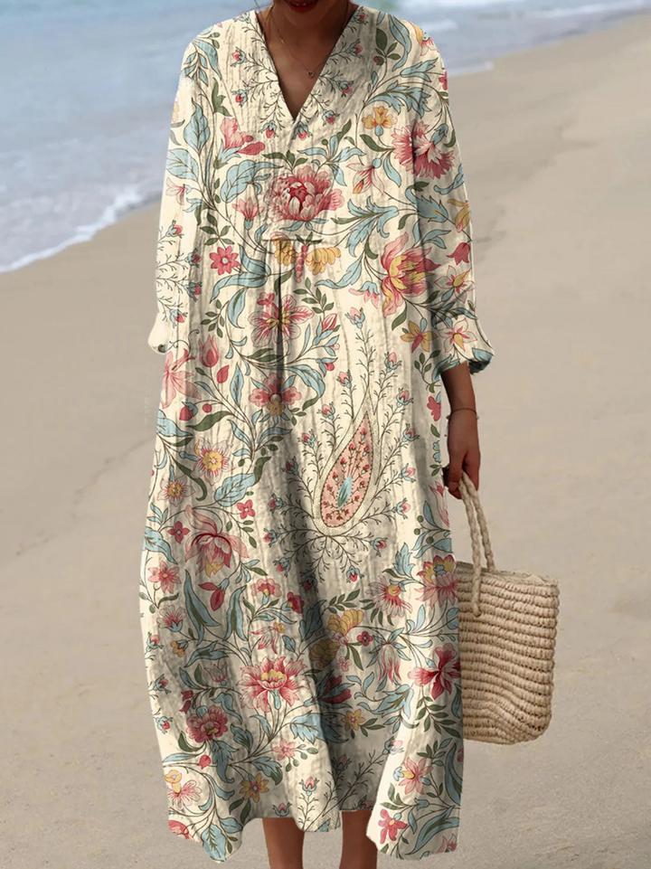 Vestido Feminino Vintage com Estampa Artística Floral Encantadora