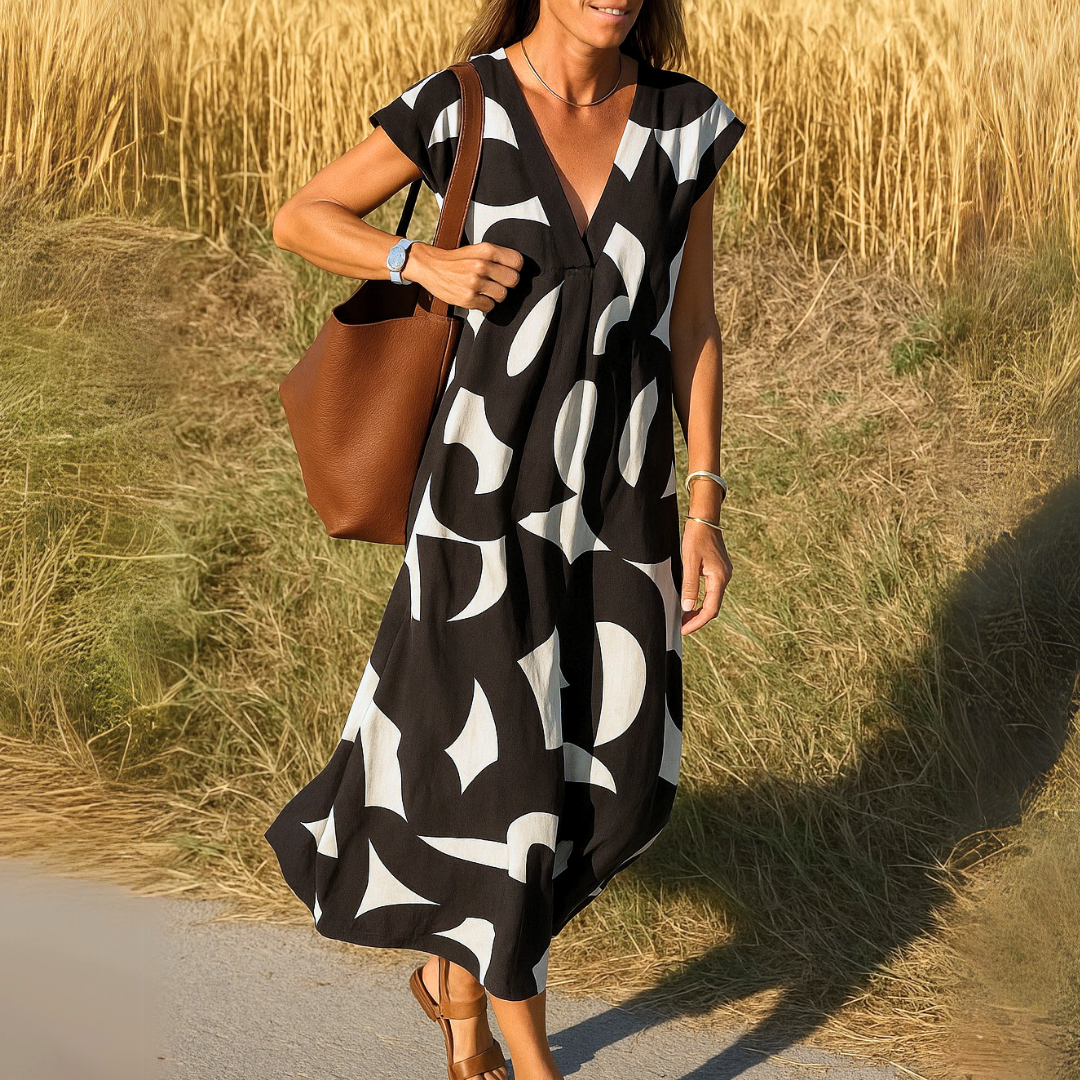 Valérie | Women's V-Neck Dress, Lightweight Printed Flowy Dress for Everyday