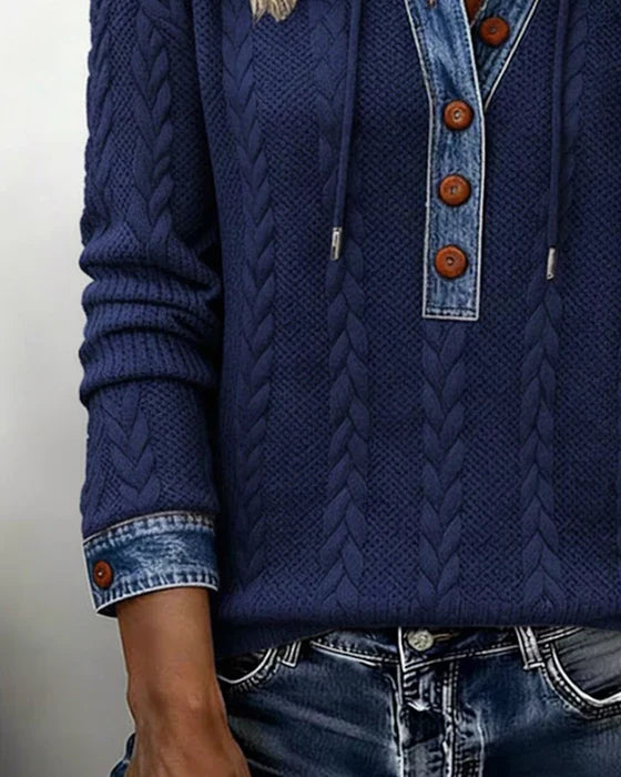 Norissea | Button-Front Knit Hoodie Pullover
