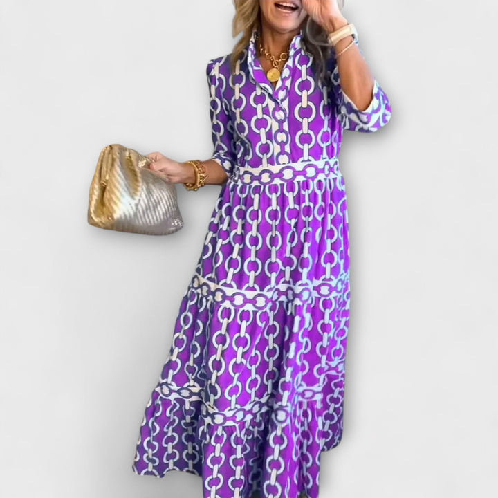 Vestido Midi com Estampa de Corrente