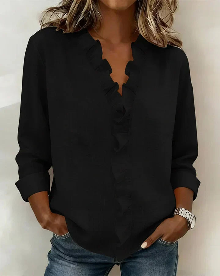 Susan | Blusa con Volantes, Escote en V y Mangas Largas