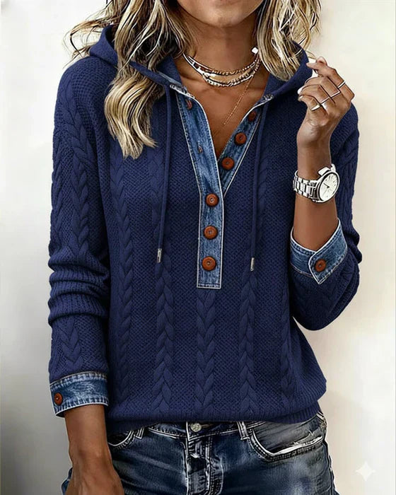 Norissea | Button-Front Knit Hoodie Pullover