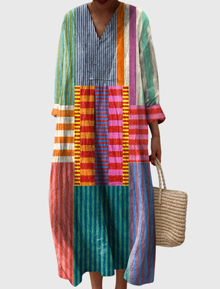 Stephanie | Women's Geometric Print Midi Dress, Fluid Relaxed Fit Day to Night Dress