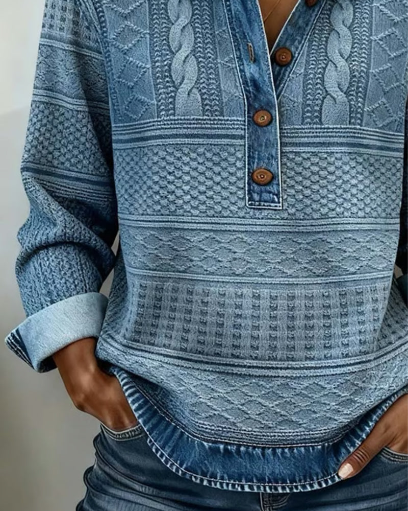 Loryn | Denim Look Collared Knit Sweater