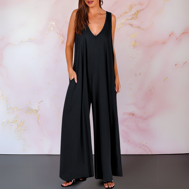 Macacão Nella Comfy com Decote V | Elegância Despojada em Uma Peça Sem Esforço