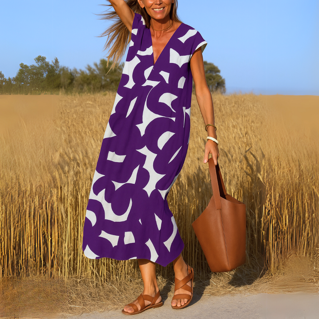 Valérie | Women's V-Neck Dress, Lightweight Printed Flowy Dress for Everyday