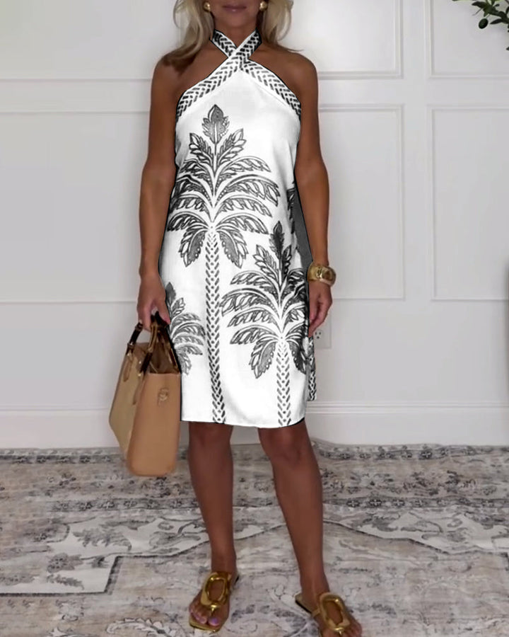 Vestido Elegante Curto com Decote Halter Cruzado