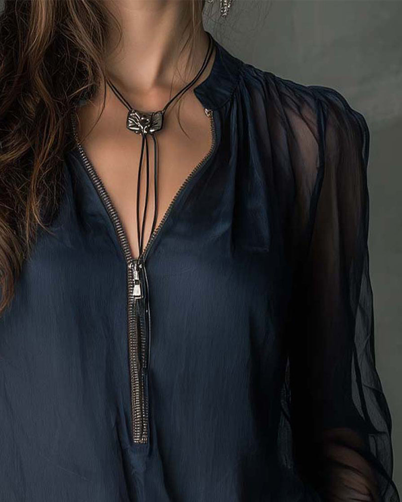 Helen | Blusa de Malha Manga Longa com Zíper Meio