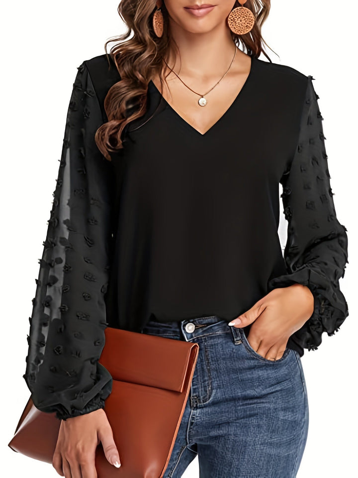 Lena | Textured Sleeve V-Neck Statement Blouse