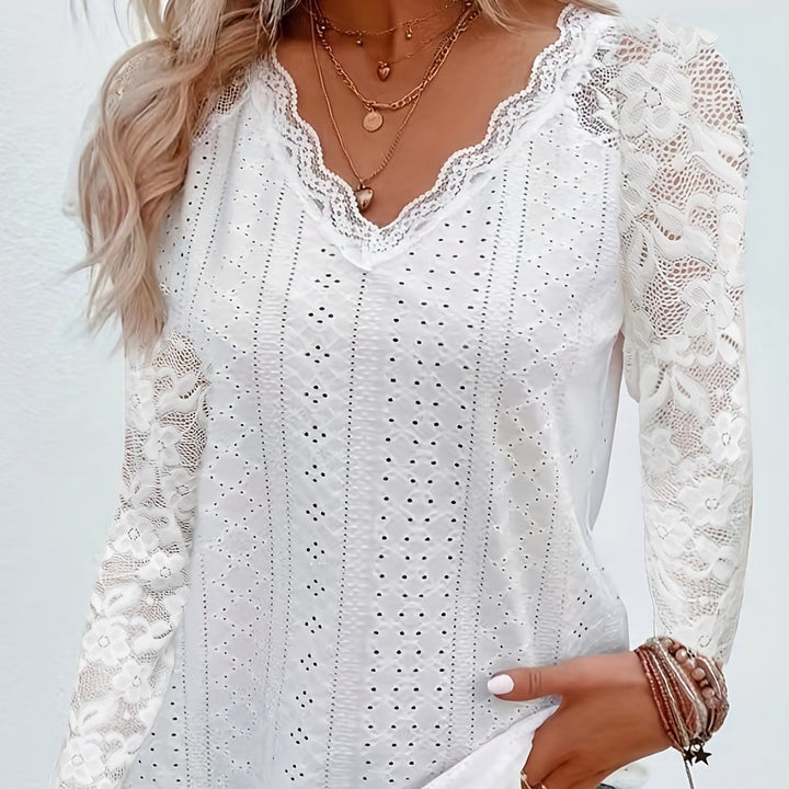 Nicole | Lace-Detail V-Neck Long Sleeve Top