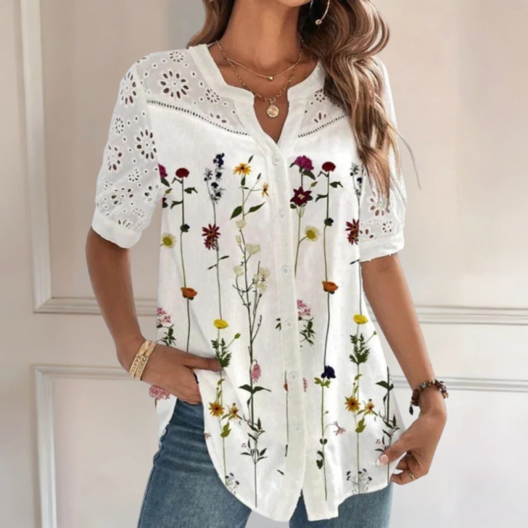 Vivian | Blusa Casual com Renda e Estampa