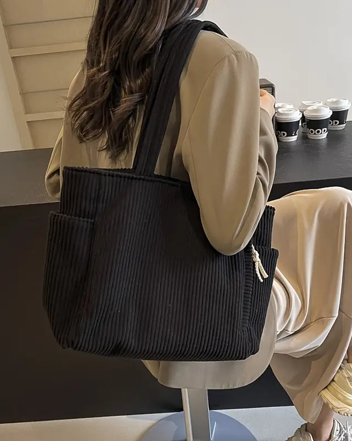Tilda – Bolsa Tote Canelada com Detalhe em Cordão