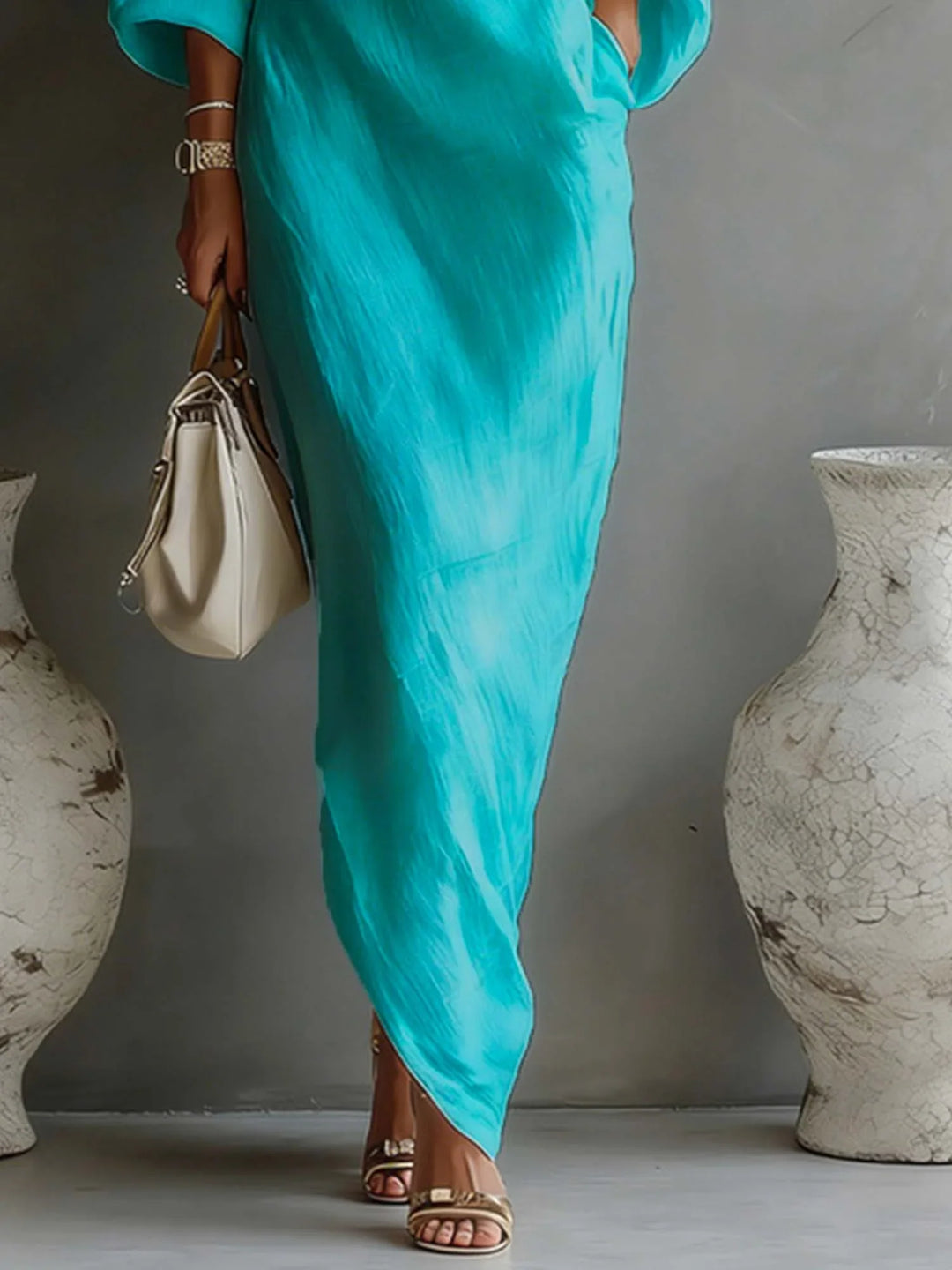 LINEN BALLOON SLEEVE MAXI DRESS