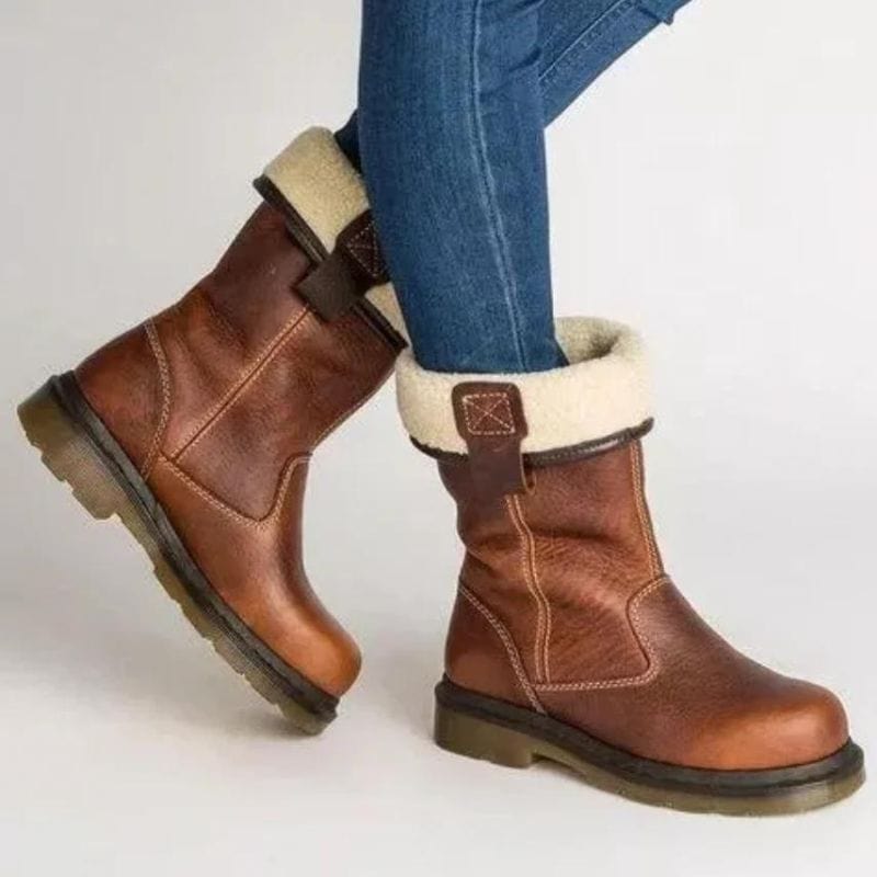 Women's Western Vegan Leather Winter Boots, Faux Shearling Lined Cowboy Boots