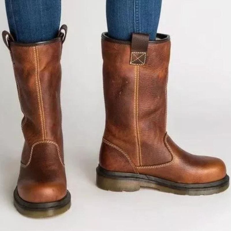 Women's Western Vegan Leather Winter Boots, Faux Shearling Lined Cowboy Boots
