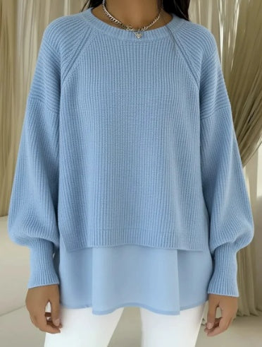 Adelyn | Women's Layered Ribbed Knit Sweater, Relaxed Fit Soft Everyday Pullover