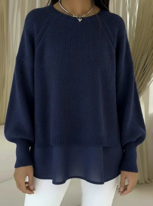 Adelyn | Women's Layered Ribbed Knit Sweater, Relaxed Fit Soft Everyday Pullover