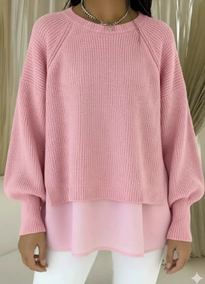 Adelyn | Women's Pink Layered Knit Sweater, Soft Structured Casual Sweater
