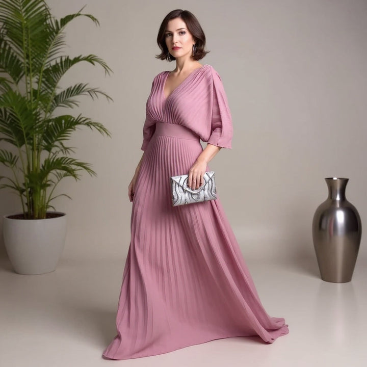 Greta | Vestido Maxi Plissado Flow – Onde a Leveza Encontra a Elegância