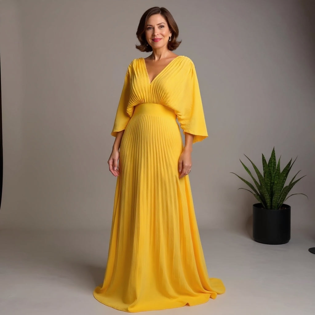 Greta | Vestido Maxi Plissado Flow – Onde a Leveza Encontra a Elegância