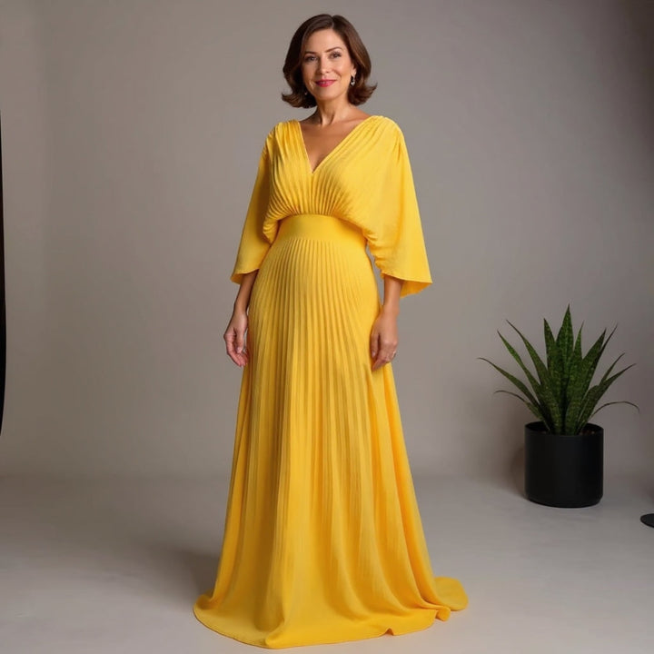 Greta | Vestido Maxi Plissado Flow – Onde a Leveza Encontra a Elegância