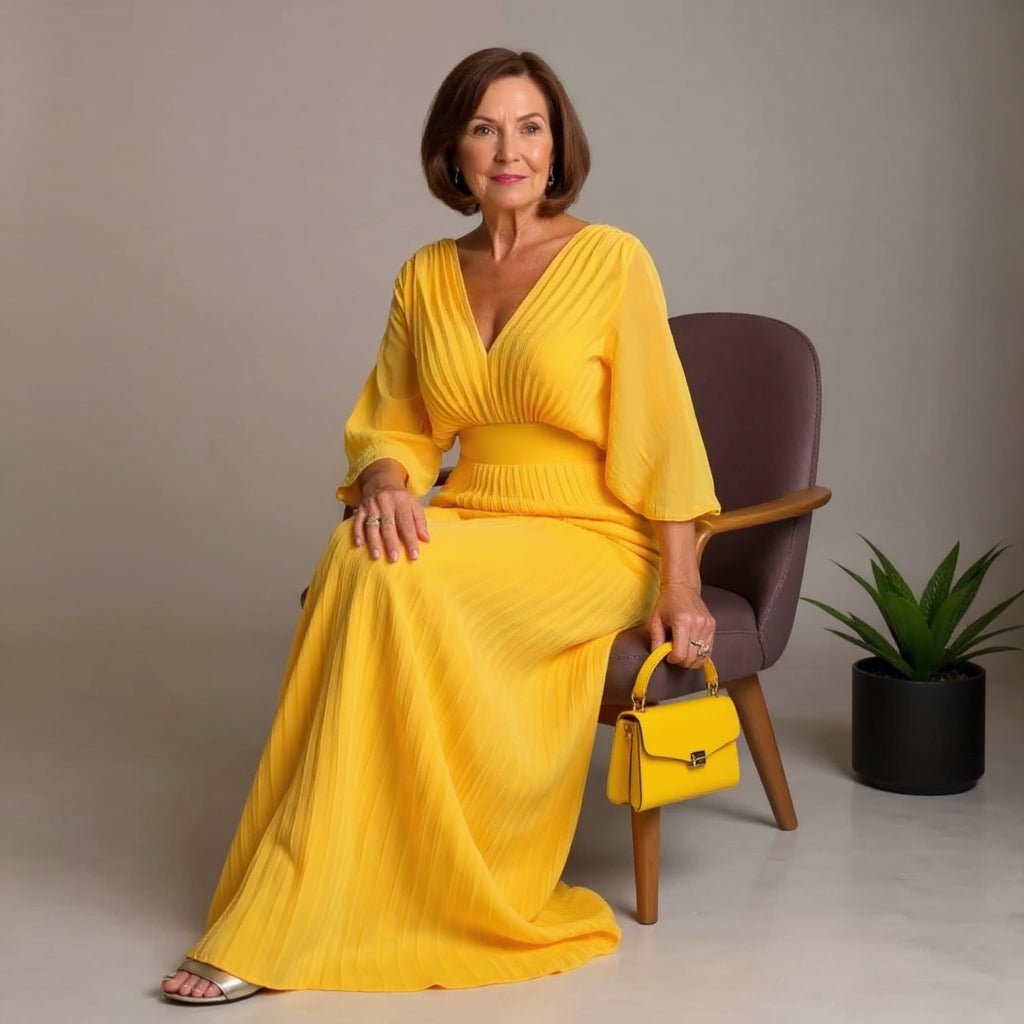 Greta | Vestido Maxi Plissado Flow – Onde a Leveza Encontra a Elegância
