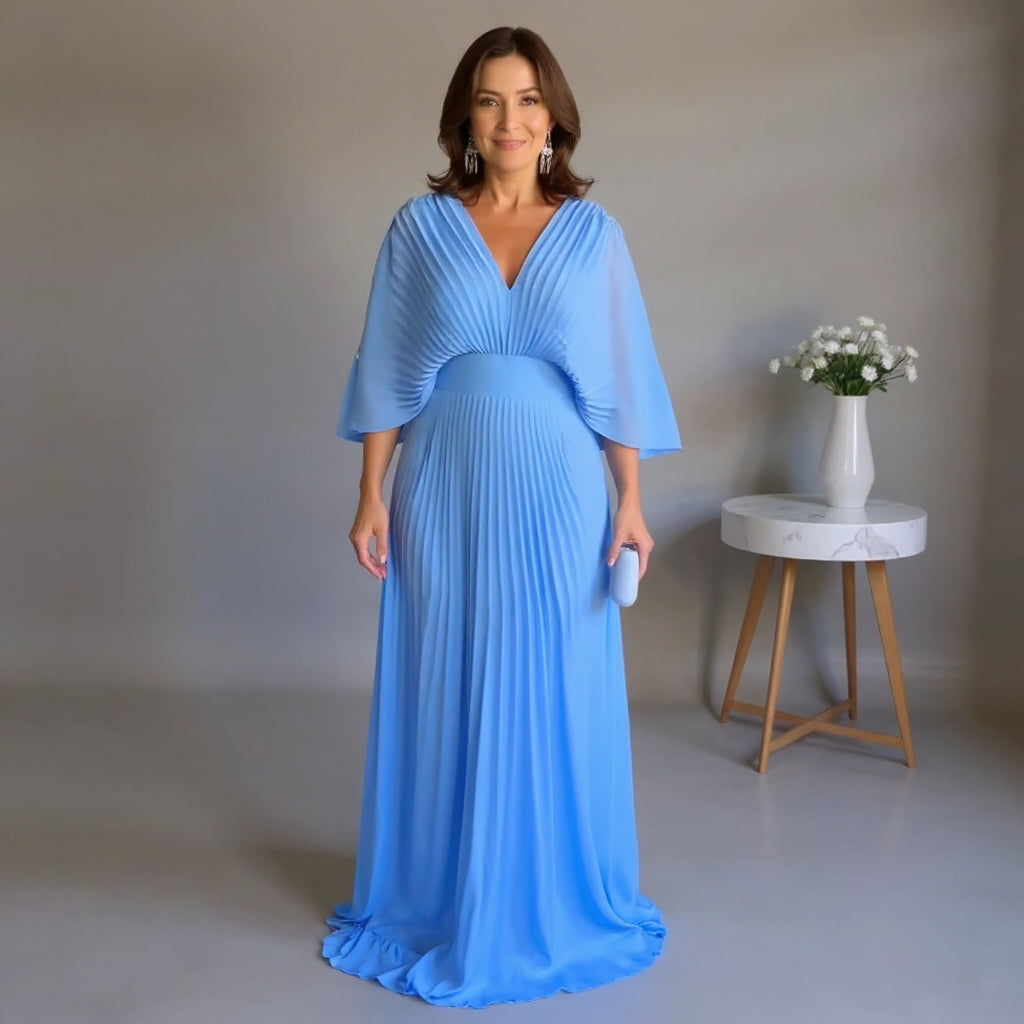 Greta | Vestido Maxi Plissado Flow – Onde a Leveza Encontra a Elegância
