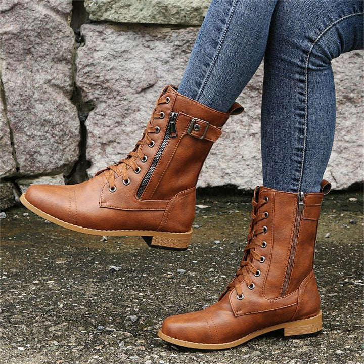 Erica Round Toe Side Zipper Comfort Boots