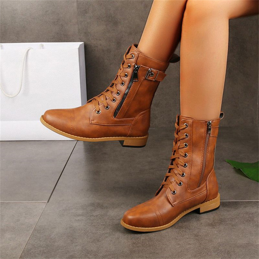 Erica Round Toe Side Zipper Comfort Boots