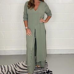 Cherly | Women's Two-Piece Set, Flowy Blouse and Wide-Leg Trousers Casual Spring Outfit