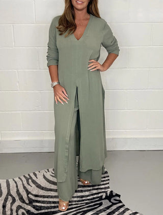 Cherly | Women's Two-Piece Set, Flowy Blouse and Wide-Leg Trousers Casual Spring Outfit