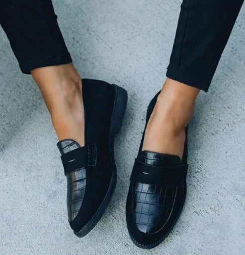 Mariluz | Women's Croc-Textured Vegan Leather Loafers, Padded Slip-On Comfort Loafers