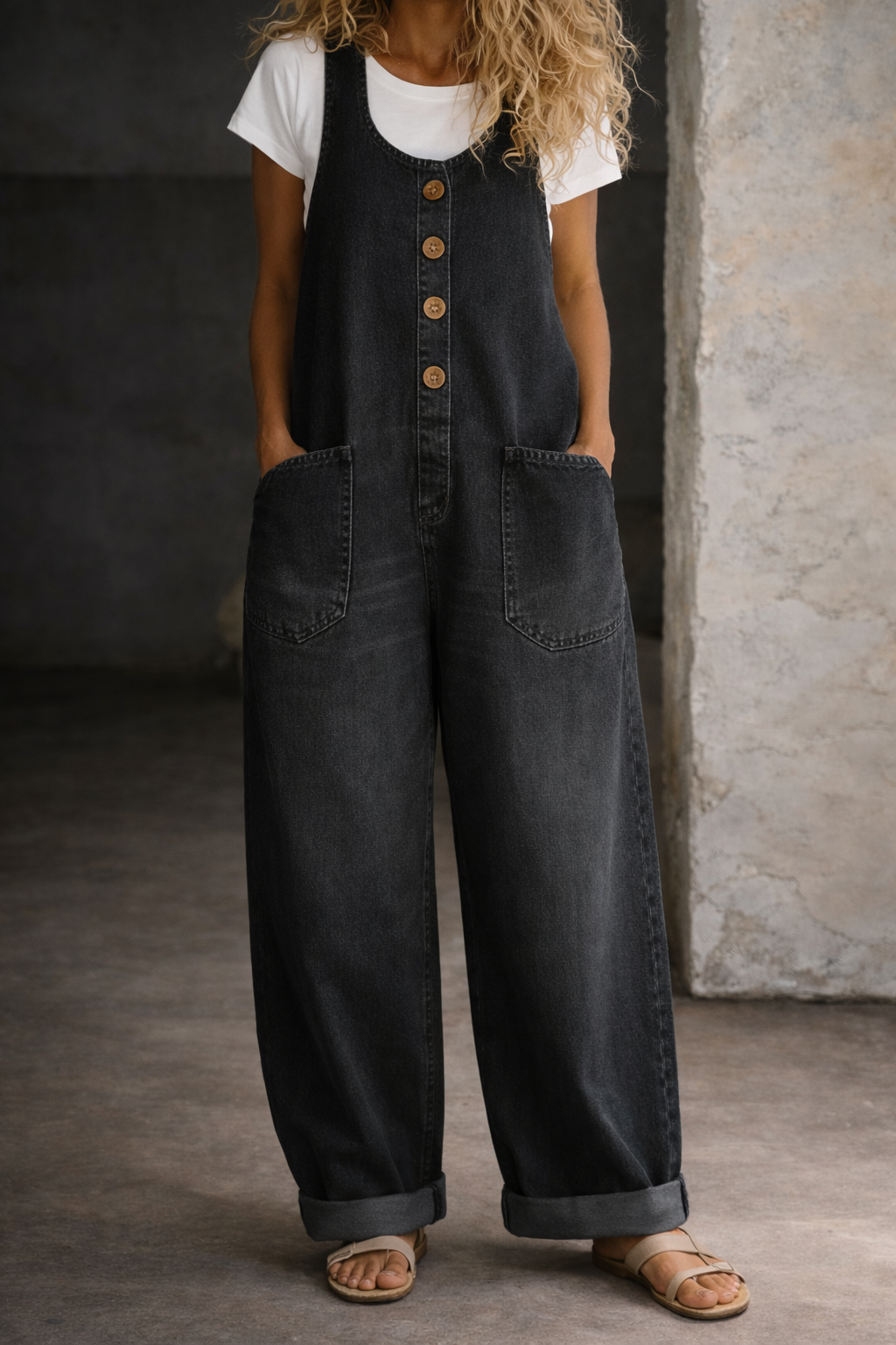 Saylor | Jardineira Jeans de Algodão Lavado Vintage