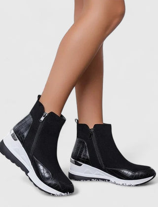 Maele | Women's Suede Comfort Boots, Wedge Insole Zip-Up Boots with Non-Slip Sole