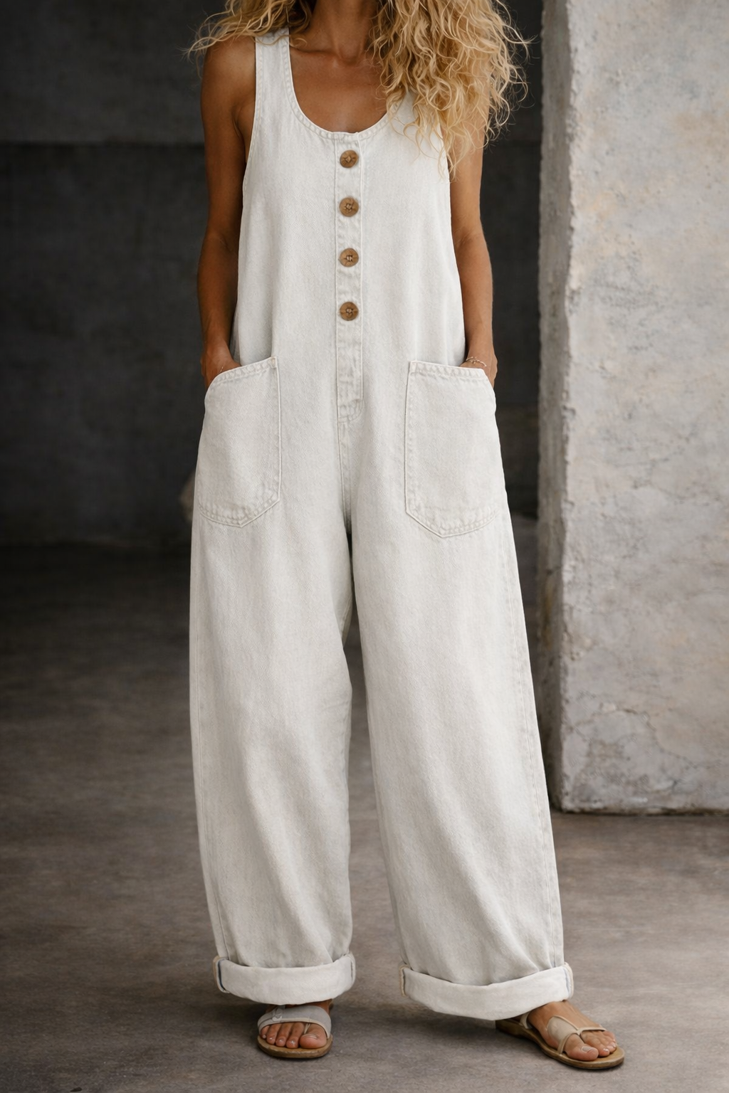Saylor | Jardineira Jeans de Algodão Lavado Vintage