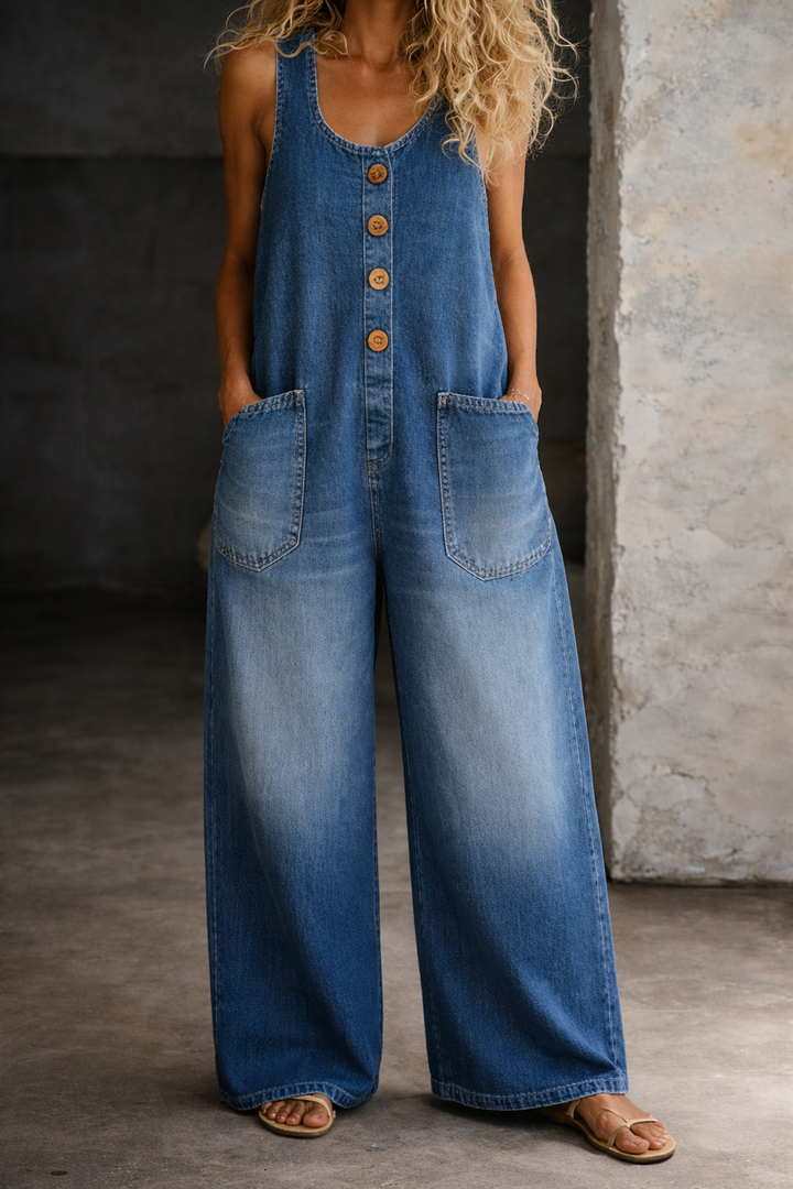 Saylor | Jardineira Jeans de Algodão Lavado Vintage